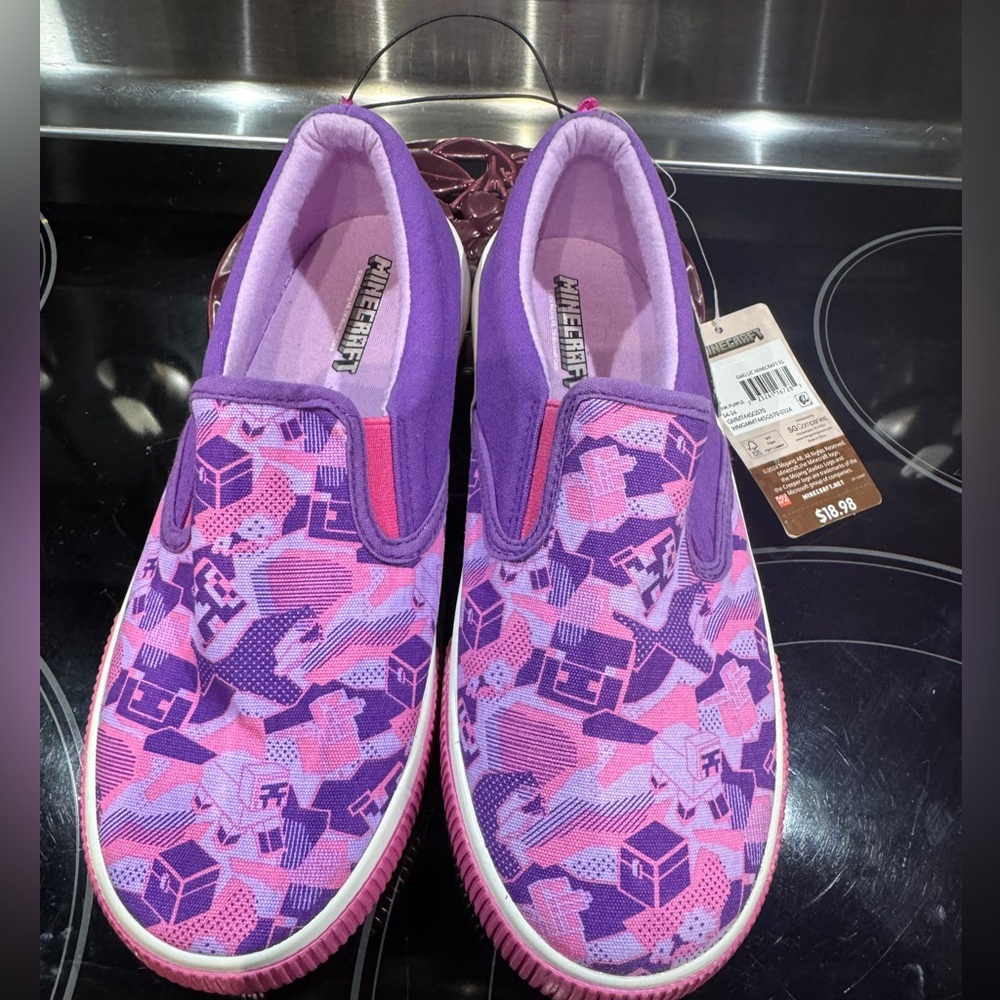 Minecraft Purple and Pink Kids Slip-On Sneakers
